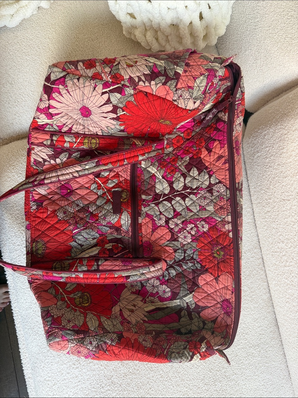 Vera Bradley Quilted Floral Travel Tote in Red and Pink